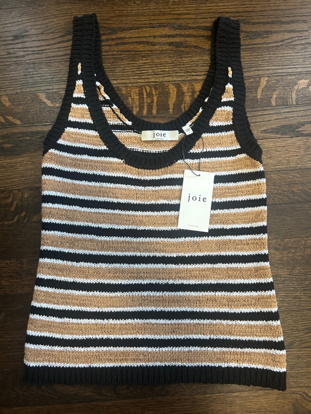 Joie Black, Tan & White Striped Knit Tank